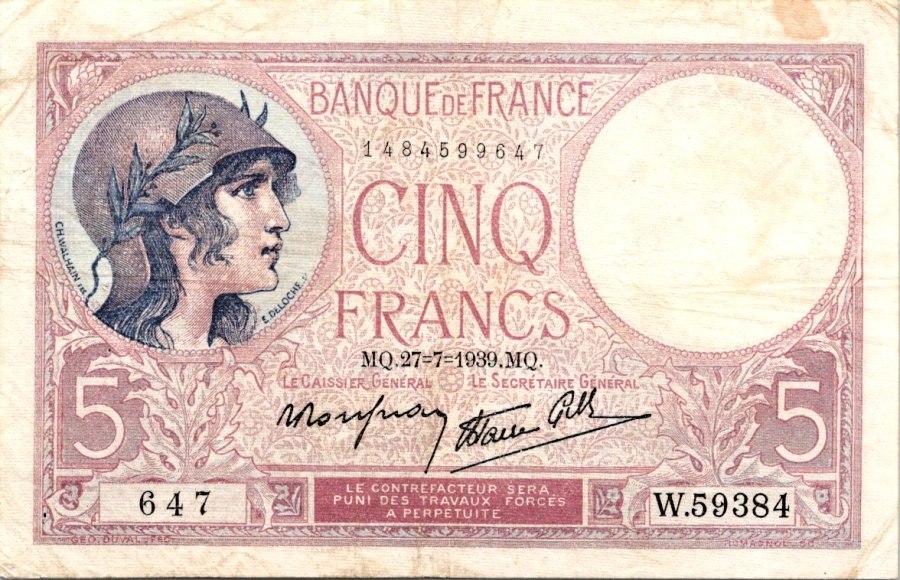 Francie, 5 Francs 1939