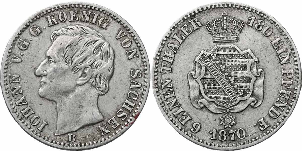 Německo, Sasko Johann 1854 - 1873, 1/6 Tolar 1870 B