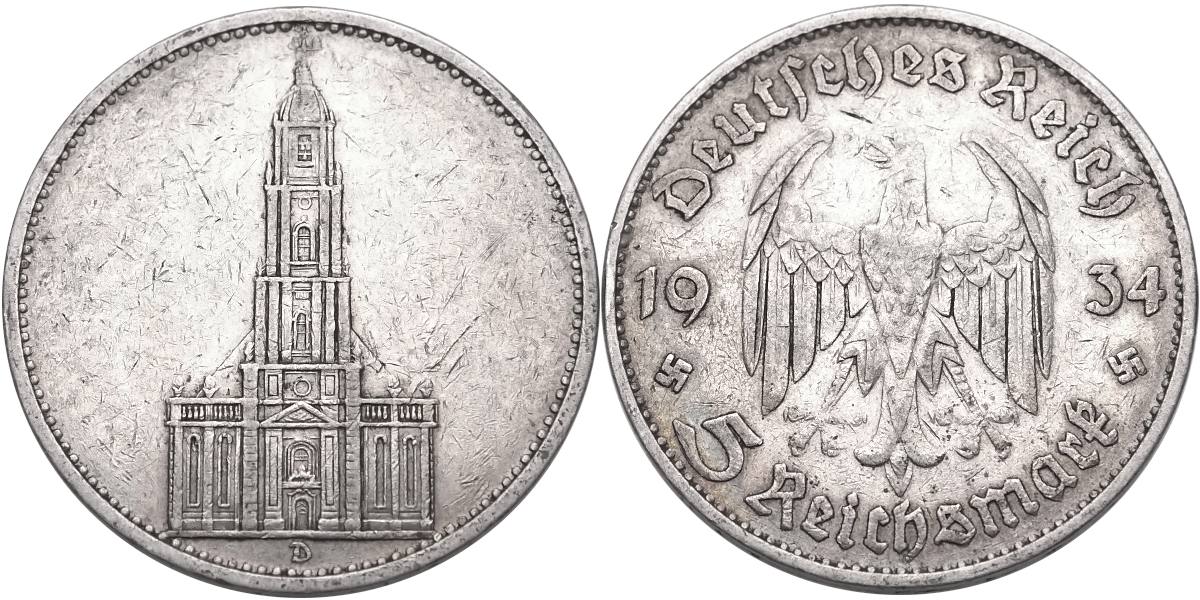 Německo, 5 Marka 1934 D, kostel
