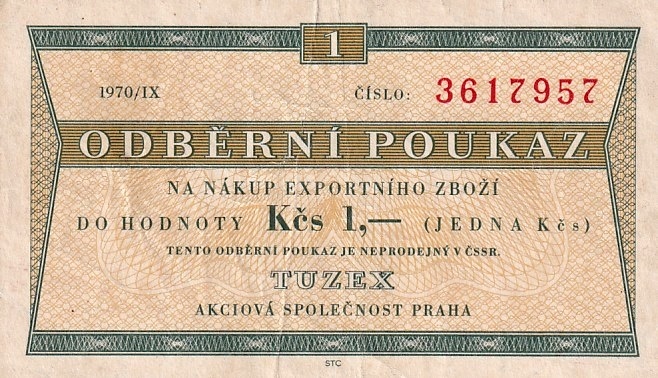 Československo 1970 - 1989, 1 Kčs odběrný poukaz 1970/IX (Tuzex)