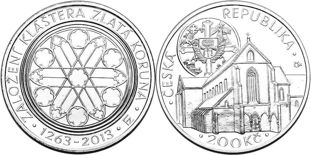 Česká republika, 200 Kč 2013, běžná kvalita, klášter Zlatá koruna, NENÍ CERTIFIKÁT!