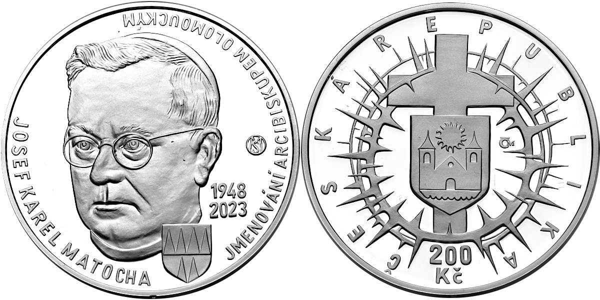 Česká republika 1993, 200 Kč 2023 proof, 75. výročí jmenování Josefa Karla Matochy
