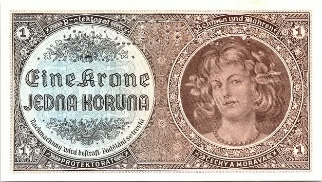 Protektorát 1939 - 1945, 1 Koruna b.l. (1940), SPECIMEN