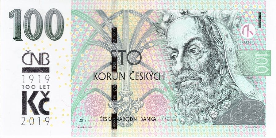 Česká republika, 100 Korun 2018 s přítiskem 1919 - 2019