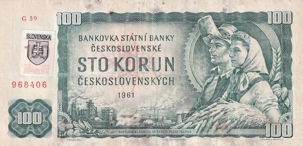 Slovensko, 100 Koruna 1961 II. vydání , kolek 1993