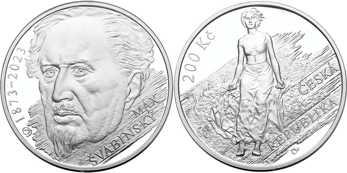 Česká republika 1993, 200 Kč 2023 proof, 150. výročí narození Maxe Švabinského