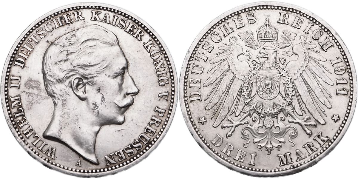 Německo, Wilhelm II. 1888 - 1918, 3 Marka 1911 A
