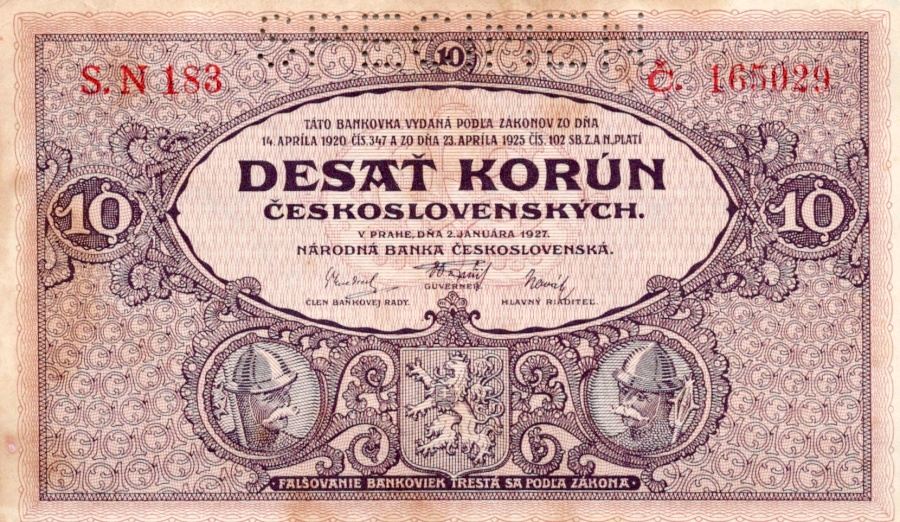 Československo 1919 - 1939, 10 Korun 1927, SPECIMEN