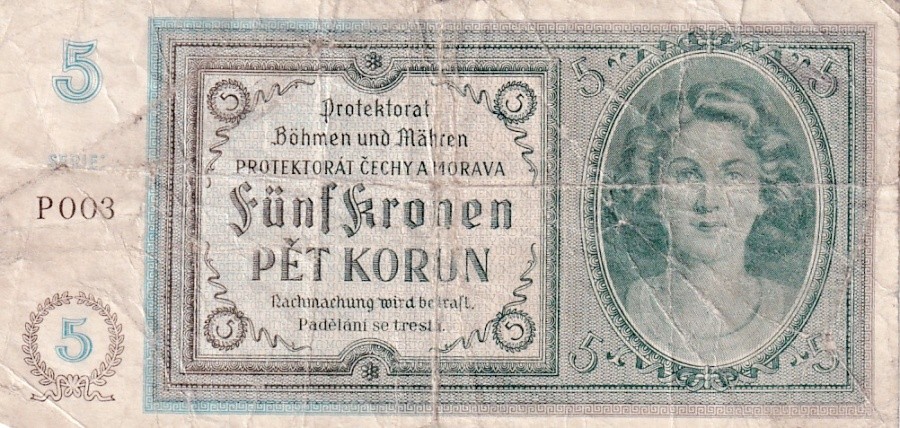 Protektorát 1939 - 1945, 5 Korun b.l. (1940)