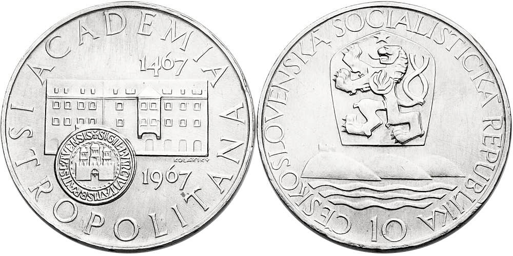 Československo 1953 - 1993, 10 Korun 1967 500. výročí založení Academie Istropolitany