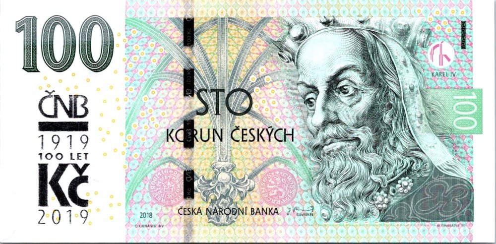 Česká republika, 100 Korun 2018 s přítiskem 1919 - 2019