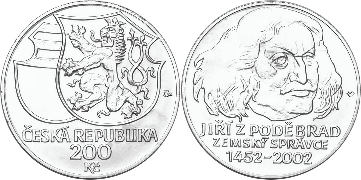 Česká republika, 200 Kč 2002 běžná kvalita, Jiří z Poděbrad, NENÍ CERTIFIKÁT!