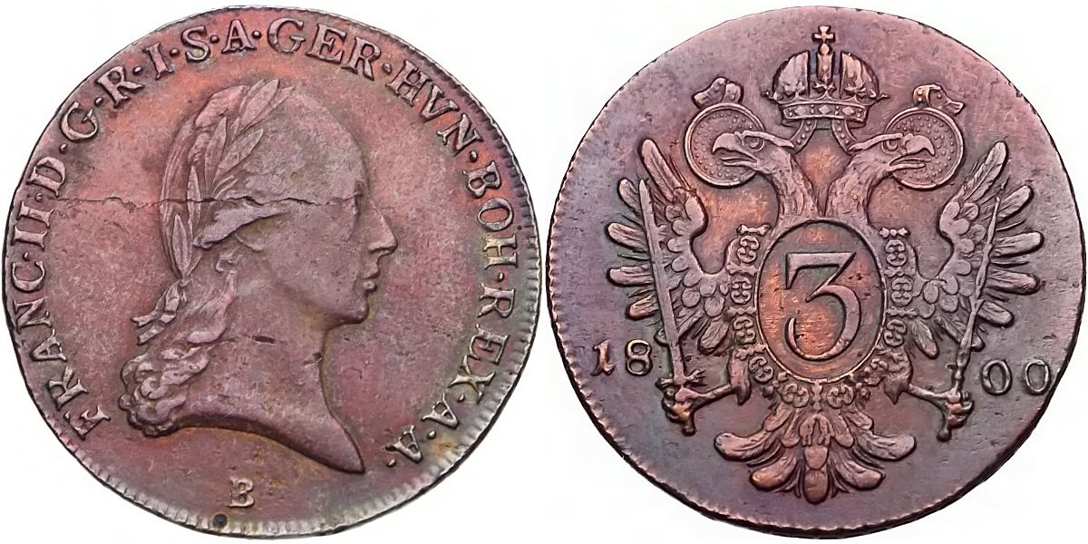 František II. 1792 - 1835, 3 Krejcar 1800 B