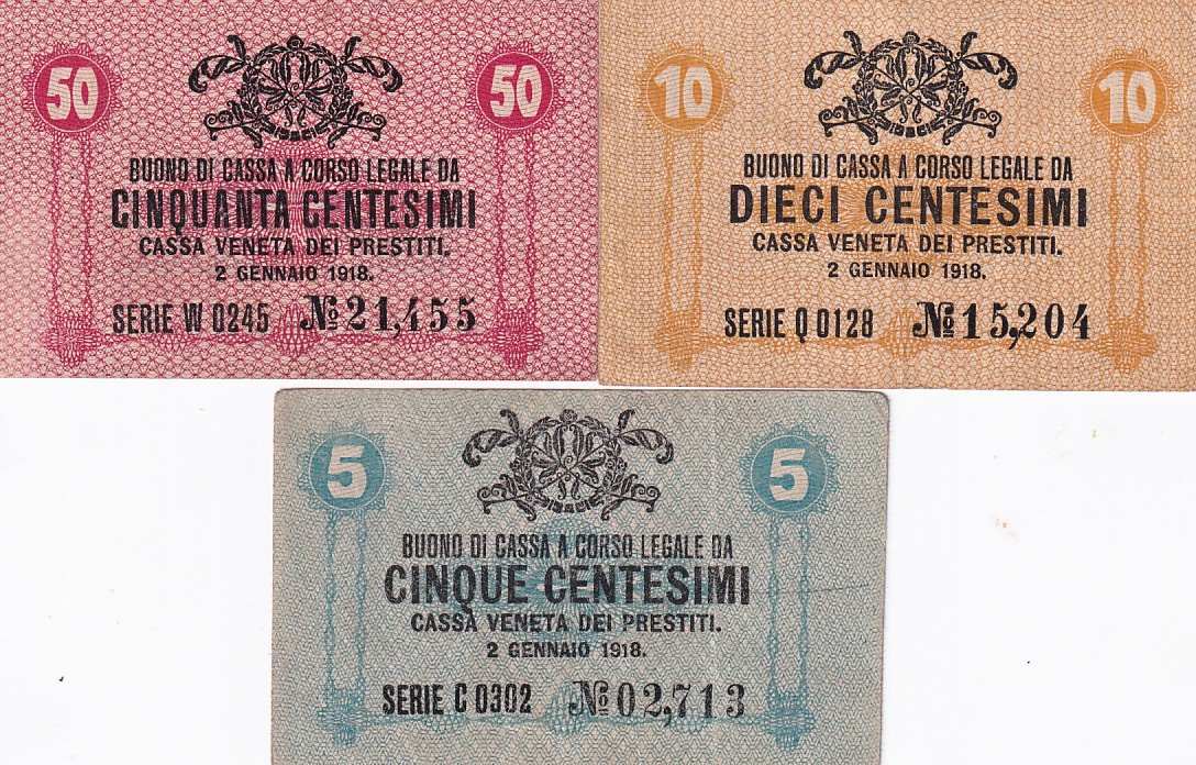 Itálie, 5,10 a 50 Centesimi 2.1.1918