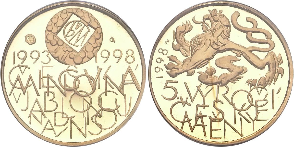 Česká republika - J.Harcuba, Au Medaile 1998 k 5. výročí České mincovny a české měny