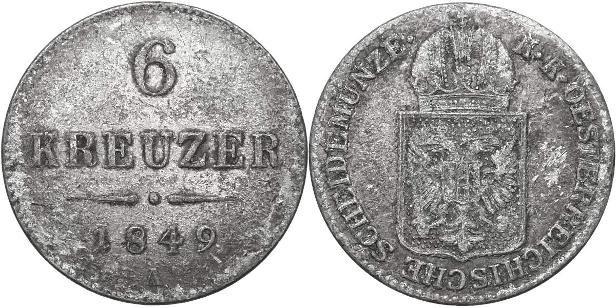 František Josef I. 1848 - 1918, 6 Krejcar 1849 A
