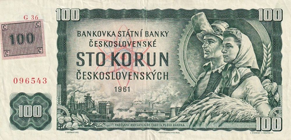 Československo kolky, 100 Kčs 1961, kolkovaná