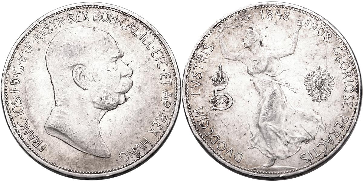 František Josef I. 1848 - 1918, 5 Koruna 1908, výroční
