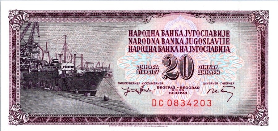 Jugoslávie, 20 Dinara 1968