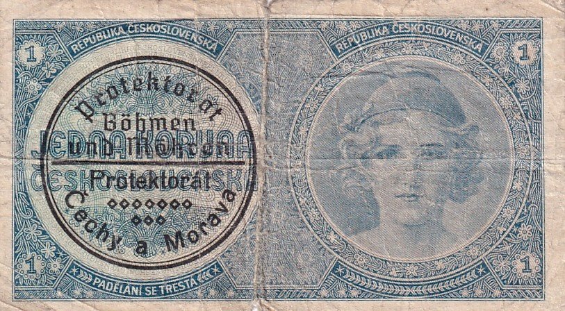 Protektorát 1939 - 1945, 1 Koruna b.l. (1938/přetisk 1940)