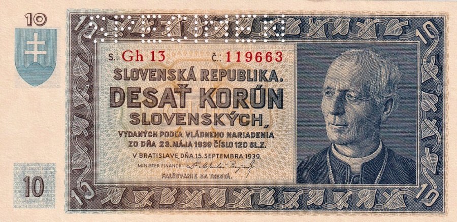 Slovenská republika 1939 - 1945, 10 Korun 1939, SPECIMEN