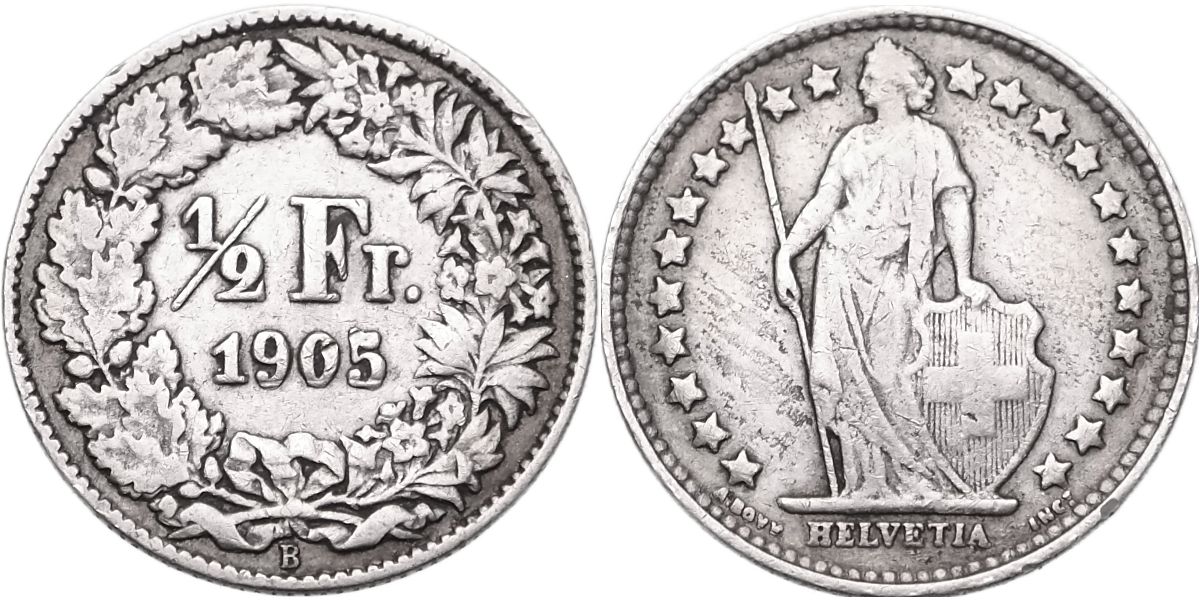 Švýcarsko, 1/2 Frank 1905