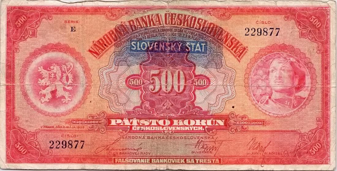 Slovenská republika 1939 - 1945, 500 Korun přetisk b.l.(1939)