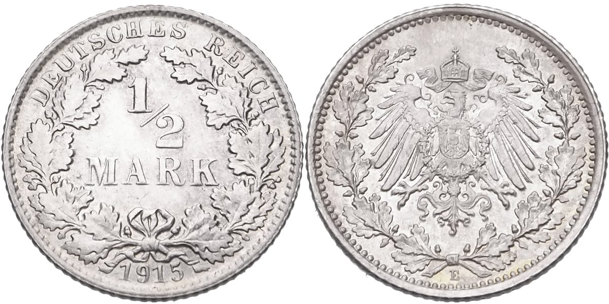 Německo, Prusko, Wilhelm II. 1888 - 1918, 1/2 Marka 1915 E