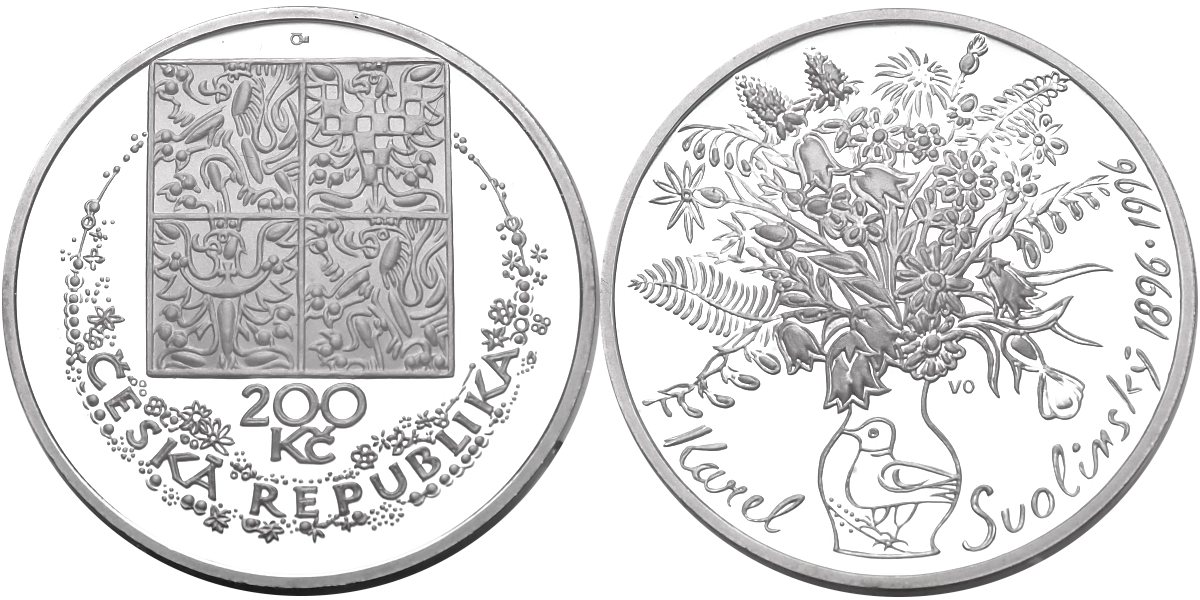 Česká republika, 200 Kč 1996, proof, Karel Svolinský
