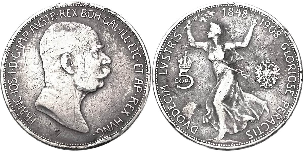František Josef I. 1848 - 1918, 5 Koruna 1908, výroční