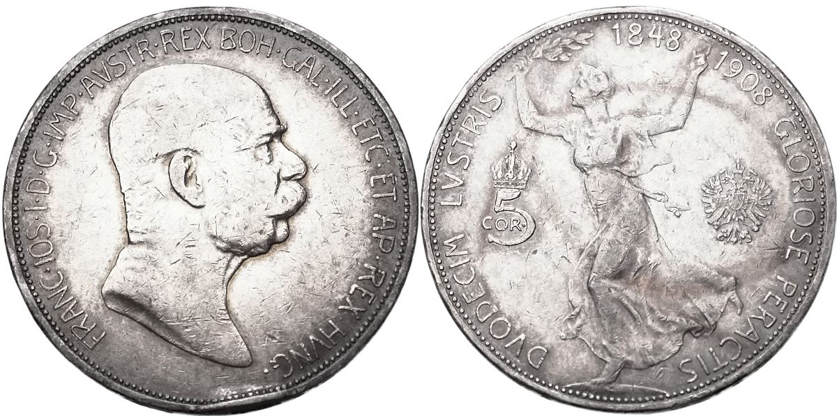 František Josef I. 1848 - 1918, 5 Koruna 1908, výroční