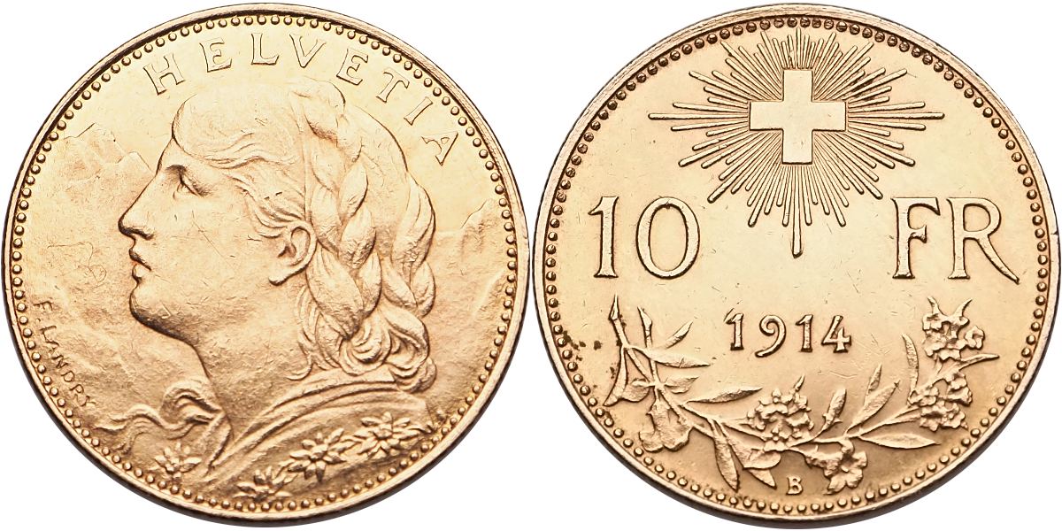 Švýcarsko, 10 Frank 1914 B