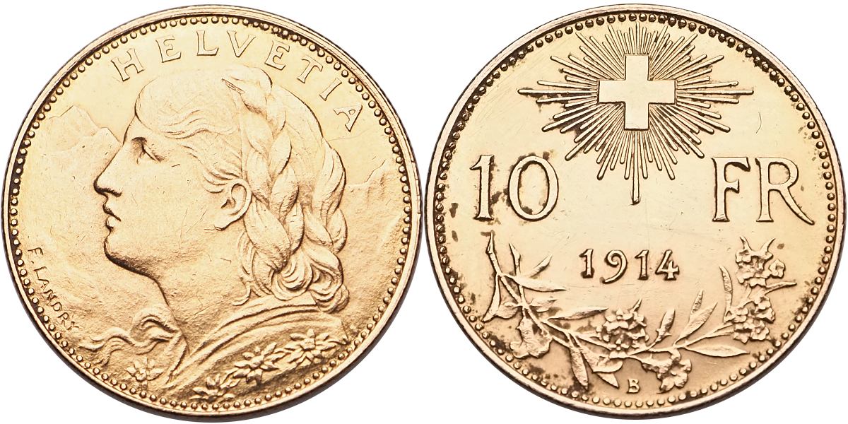 Švýcarsko, 10 Frank 1914 B