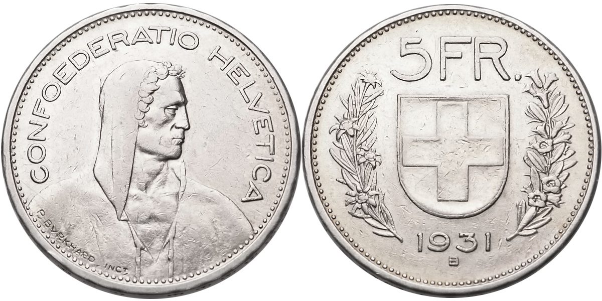 Švýcarsko, 5 Frank 1931 B