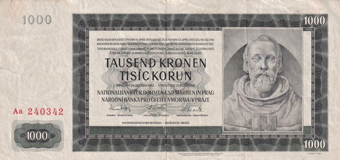 Protektorát 1939 - 1945, 1000 Korun 1942, II. vydání
