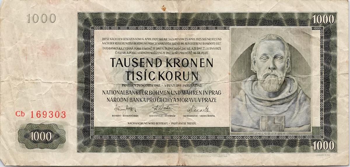 Protektorát 1939 - 1945, 1000 Korun 1942, II. vydání