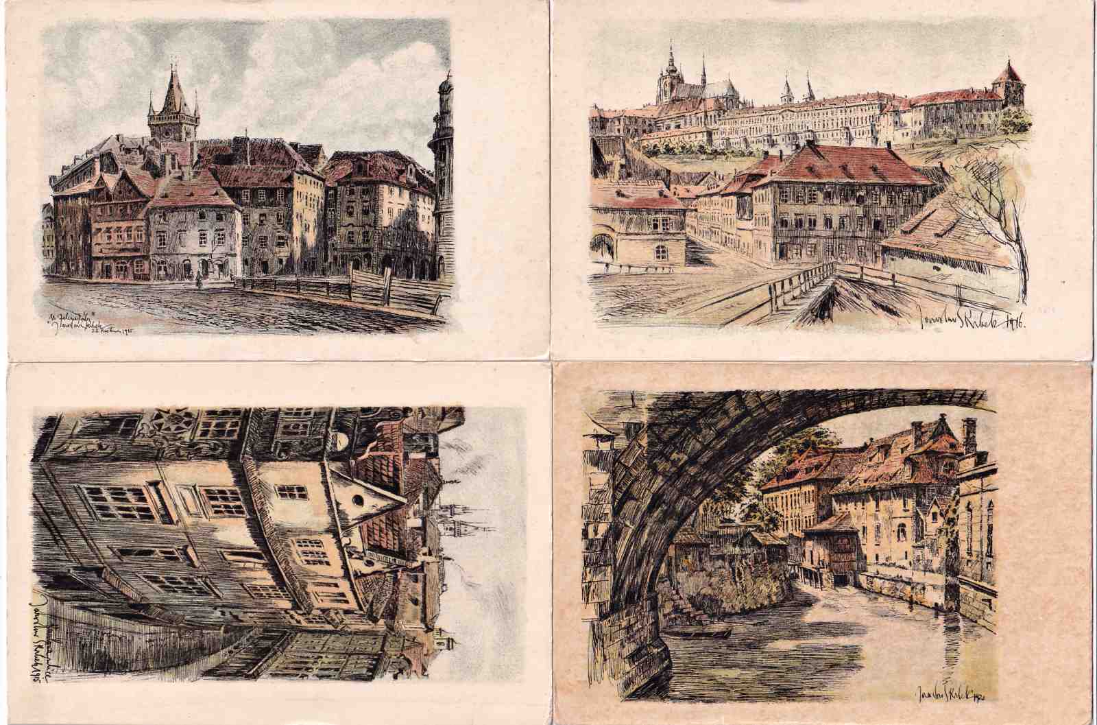 Okres Praha, konvolut pohlednic 4 ks