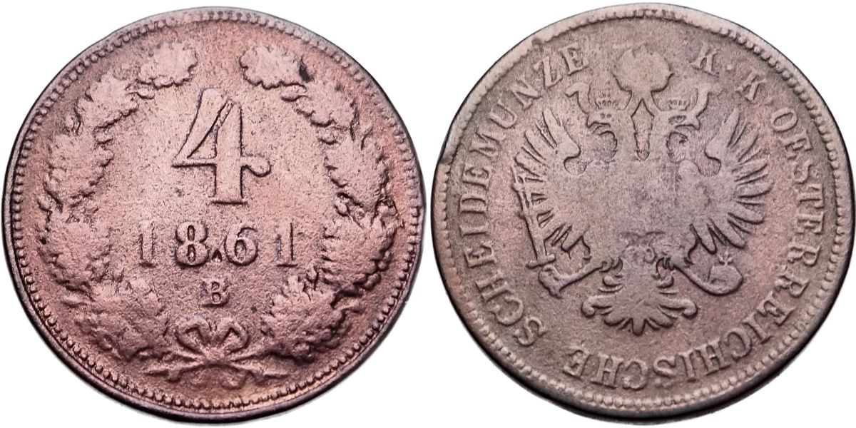 František Josef I. 1848 - 1918, 4 Krejcar 1861 B