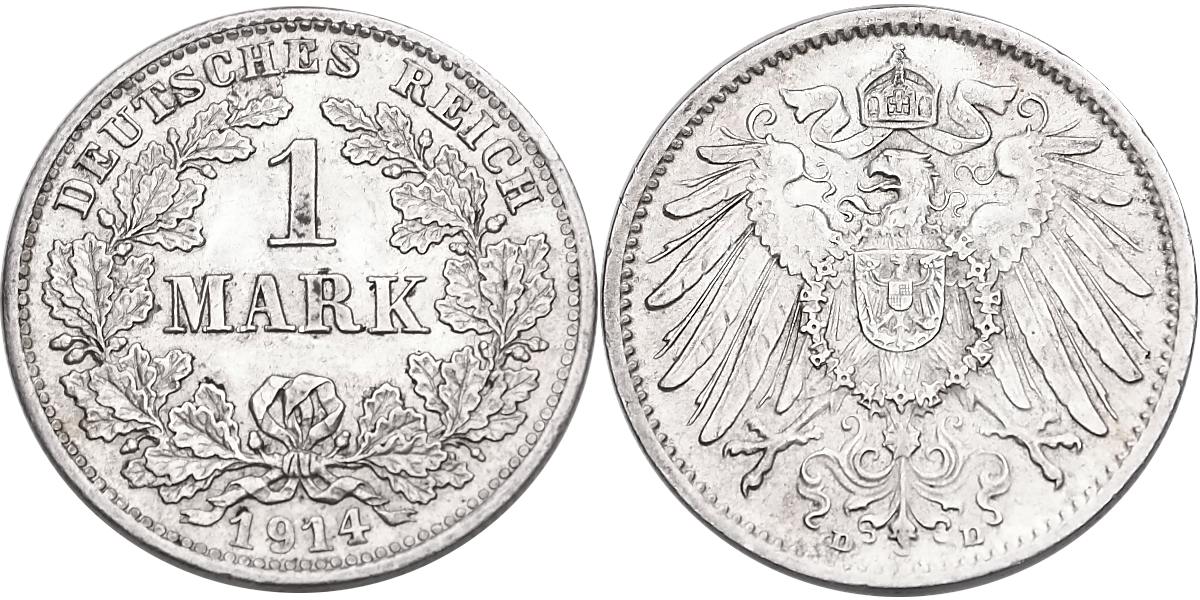 Německo, Wilhelm II. 1888 - 1918, 1 Marka 1914 D