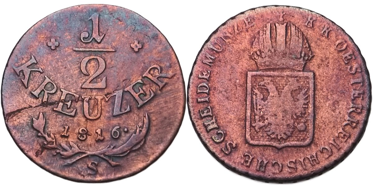 František II. 1792 - 1835, 1/2 Krejcar 1816 S