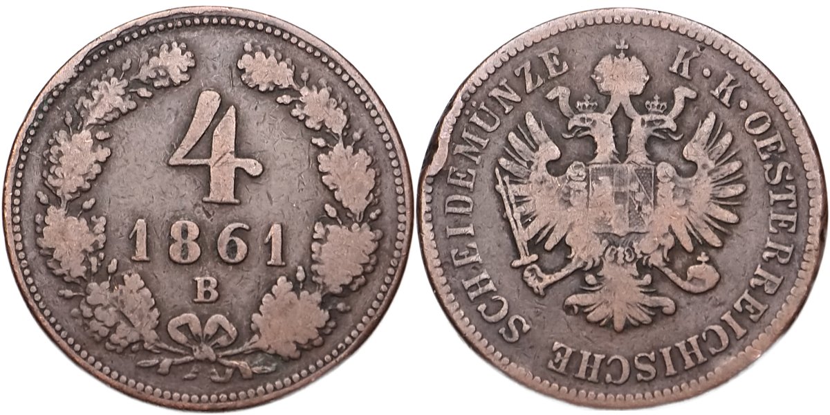 František Josef I. 1848 - 1918, 4 Krejcar 1861 B