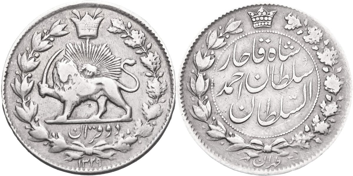 Irán, Ahmad Šáh 1909 - 1925, 2000 Dinárů 1332 (1913)