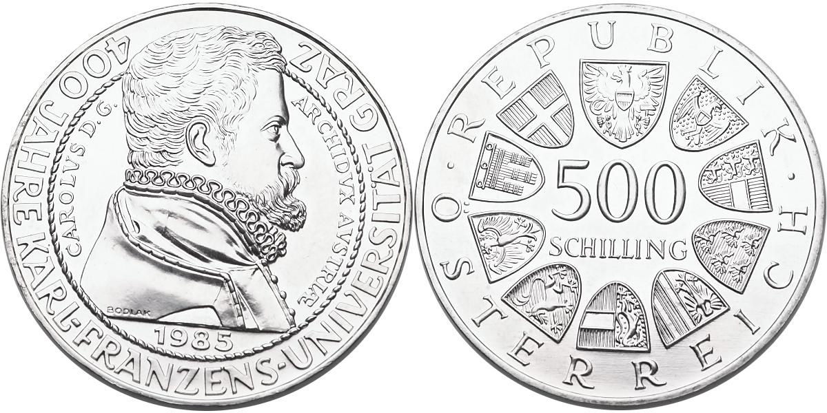 Rakousko, 500 Schlilling 1985