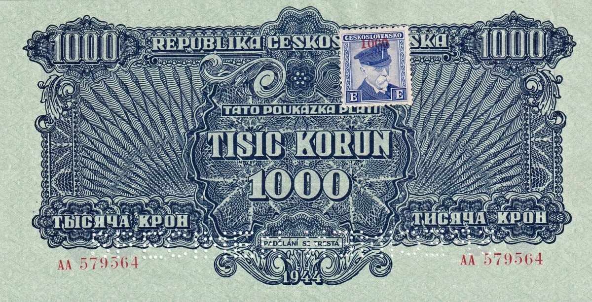 Československo 1944 - 1945, 1000 Korun 1944 kolek, 2x SPECIMEN