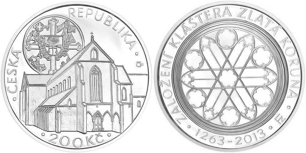 Česká republika, 200 Kč 2013 proof, klášter Zlatá Koruna