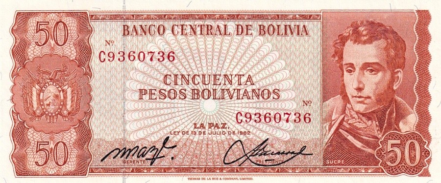 Bolívie, 50 Pesos Bolivianos 1962