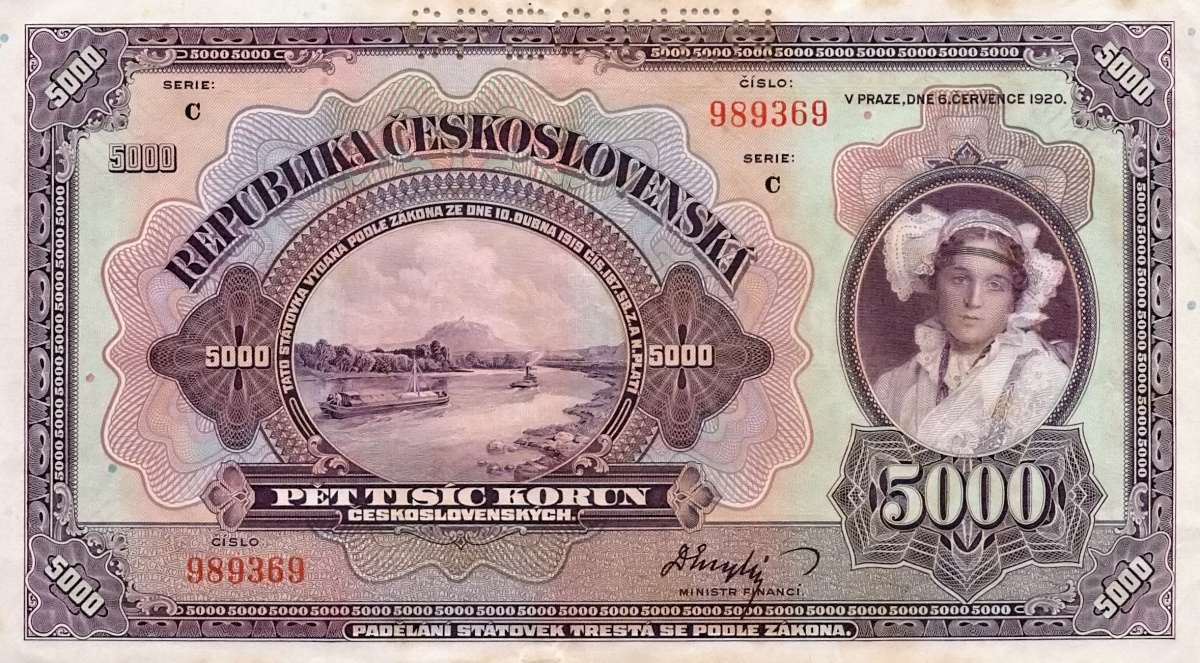 Československo 1919 - 1939, 5000 Koruna 1920, SPECIMEN
