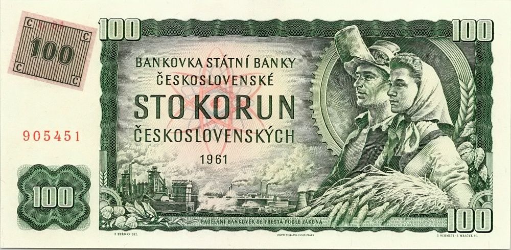 Československo kolky, 100 Kčs 1961, kolkovaná