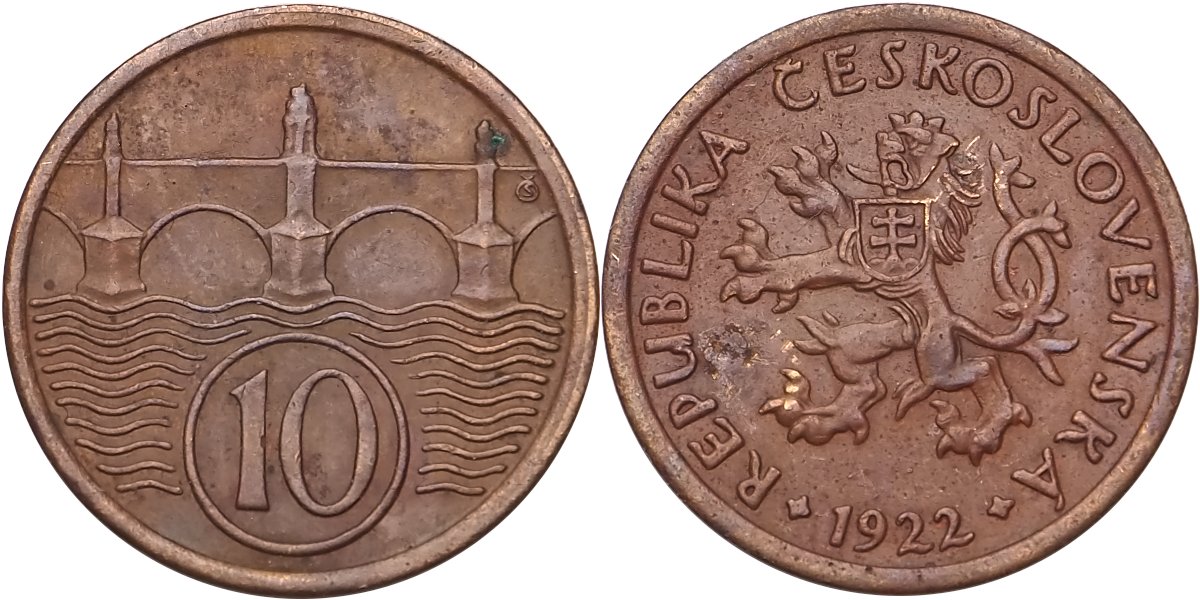 ČSR 1918 - 1939, 10 Haléř 1922