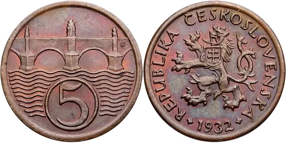 ČSR 1918 - 1939, 5 Haléř 1932